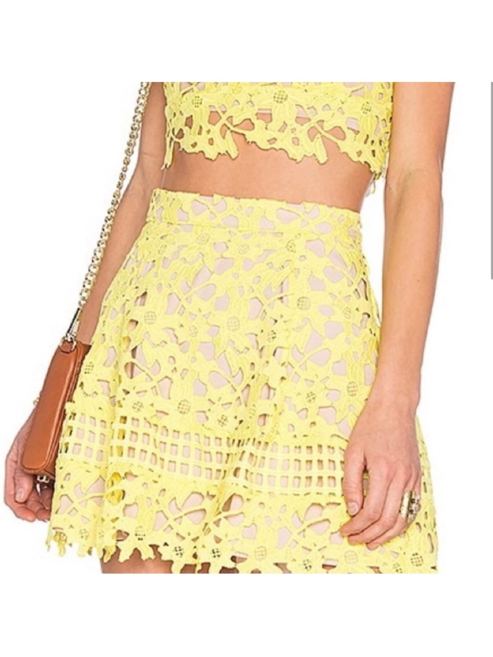 Lovers + Friends Sunshine Contessa Yellow Lace Mini Skirt floral Size Medium